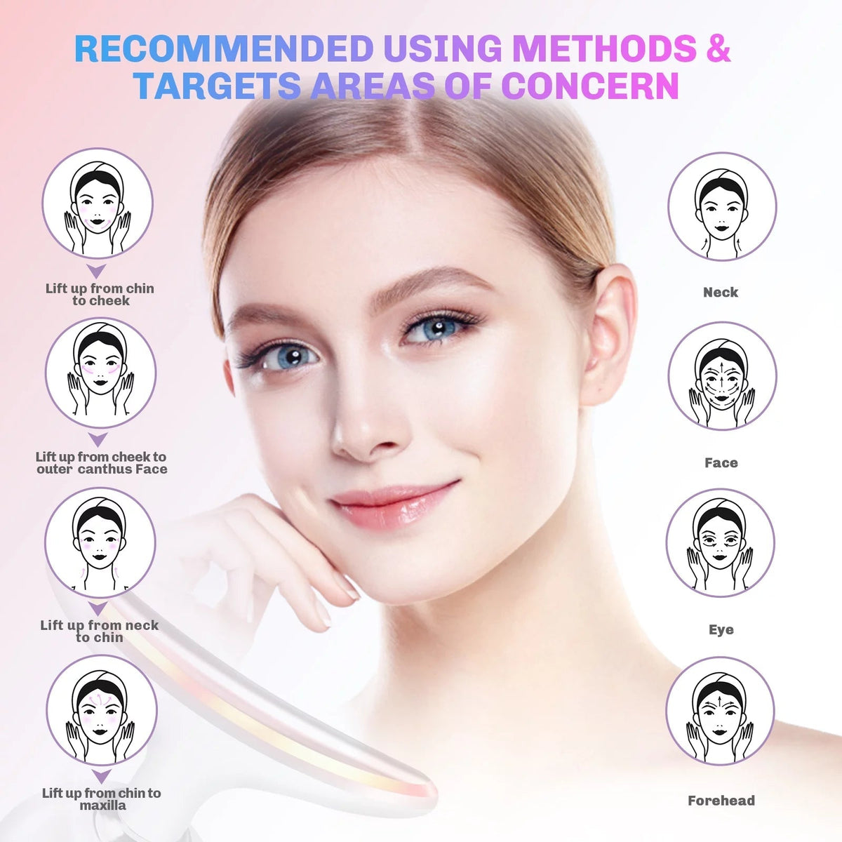 Electric face and neck massager with LED light